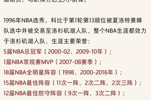 科比身高体重数据解析：198厘米与96公斤的篮球传奇密码